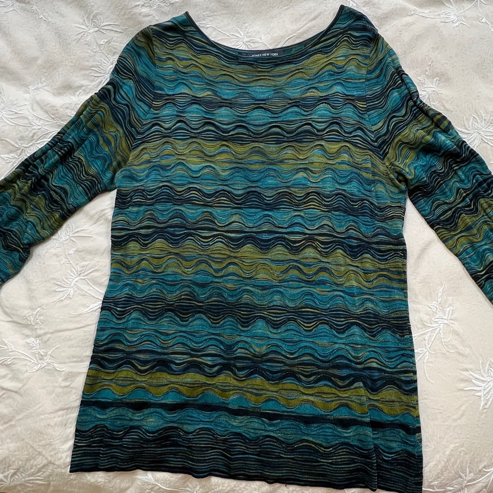 Wavy Knit Green and Blue Long Sleeve top
